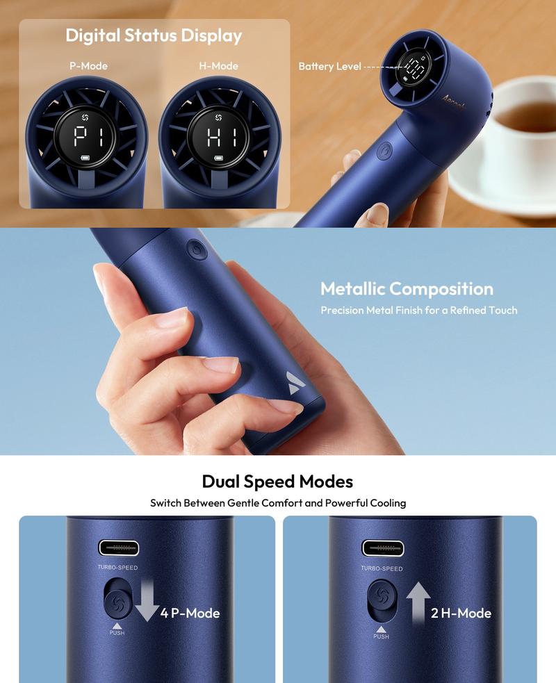 Aecooly Aero Pro Portable Handheld Turbo Fan,19000 RPM Mini Fans,6-Speed,Pocket Fan with Aluminum Case,Rechargeable,for Travel,Outdoor,Household Items, Summervibes，dealsforyoudays