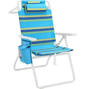 Arlopu Beach Chair for Adults W/ 5-Position Lay Flat & Cooler Pouch, Folding Backpack Beach Chair W/Headrest, Storage Bag, Towel Bar, Foot Mat, for Camping