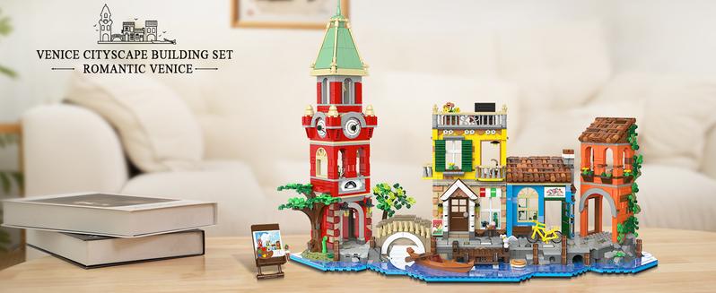 Venice Main Street Building Set for Adults, 2155 PCS City Riverside House Building Block Kit with Light Flower Shop Pizzeria, Home Decor Architecture Brick Model Women Men Teen Girl 12+