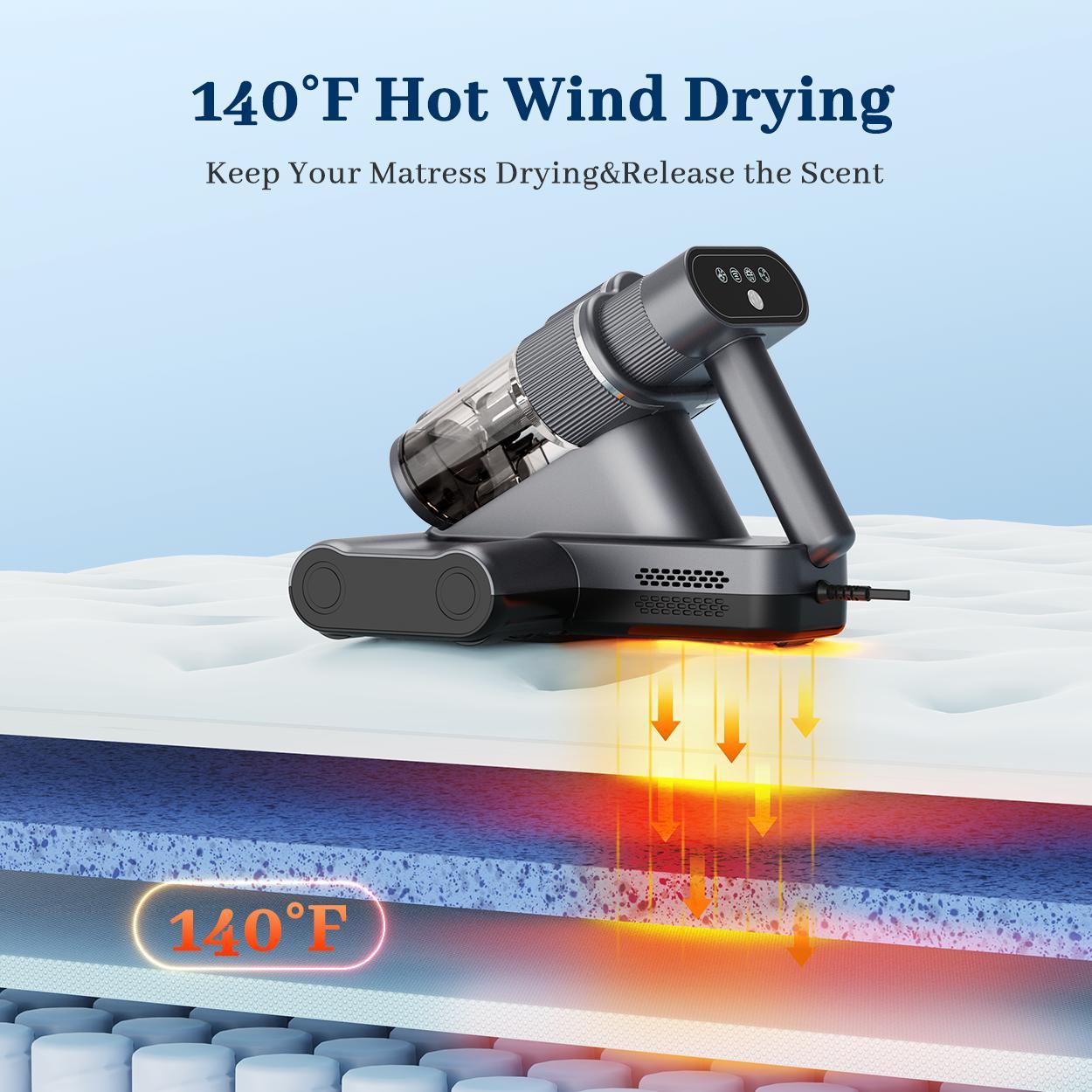 EASYERA Mattress Vacuum Cleaner for Dust Mite Cleaning, Anti-allergen Bed Vacuum with Auto UV-C Light & Heating & 20kPa Strong Suction & Dual Brushes & Triple-Cup Handheld Vacuums Cleaner for Pet Couch Sofa Bed