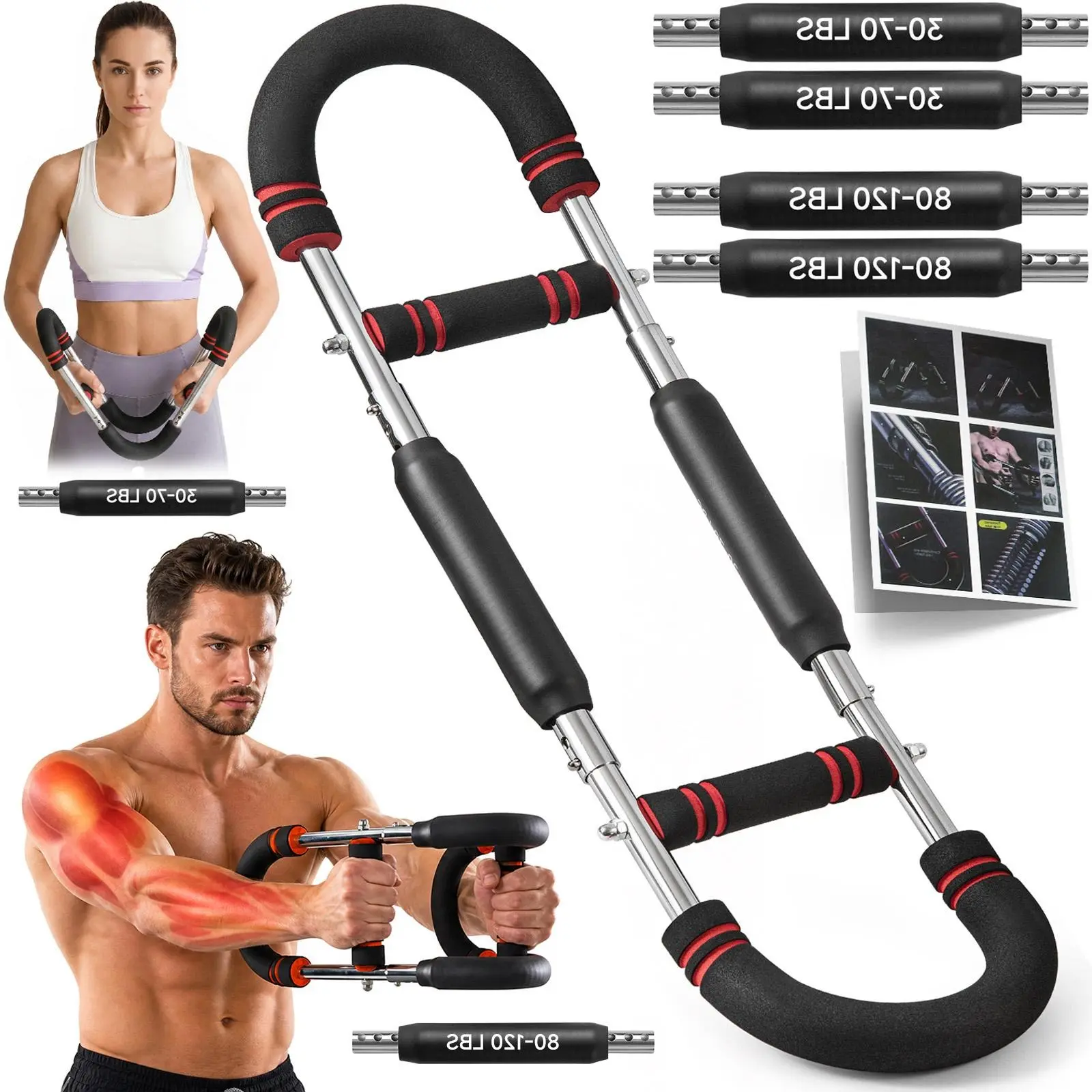10 Level Resistance Twister Arm Trainer, 30-120Lb Adjustable Arm Chest Exerciser & 4 Spring Detachable Power Twister Home Fitness Equipment for Upper Body Muscle Training for Men and Women chest workout equipment