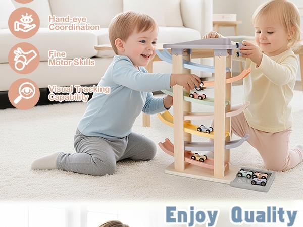 Joyreal Montessori Toddler Toys for 1 2 3 Year Old - 7 Level Wooden Car Ramp Racer Toys with 8 Mini Cars & 2 Garages - Christmas Birthday Gifts for Boys and Girls Joyreal Montessori Toddler Toys for 1 2 3 Year Old - 7 Level Wooden Car Ramp Racer Toys with 8 Mini Cars & 2 Garages - Christmas Birthday Gifts for Boys and Girls