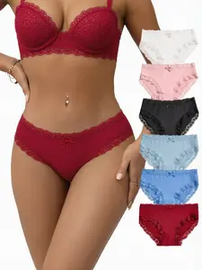 DORSU Women’s Sexy Low-Rise Lace Trim Panties, Fashion Solid Color, Comfortable & Breathable, Multi-Color Set (6 Pieces)