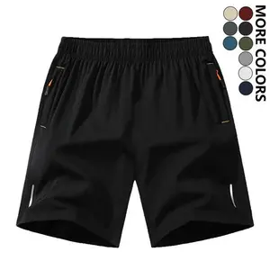 Men’s Solid Color Zip Pocket Shorts – Available in multiple colors, polyester fabric, lightweight and breathable, ideal for summer running, fitness, and training, knee-length shorts