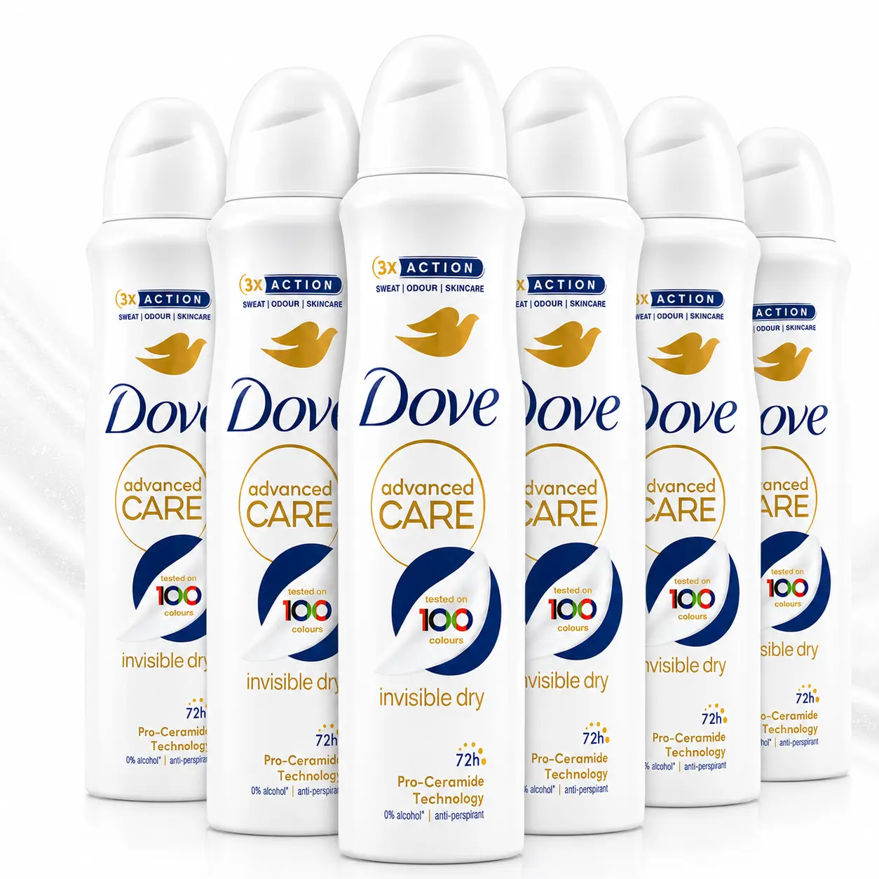 Dove Advanced Care Invisible Dry Antiperspirant Spray, 72-Hour Moisturizing Protection with Pro-Ceramides, 0% Alcohol Formula for Female Sensitive Skin, Won't Stain Clothes, 5oz Multi-Pack, Workouts, Underarm Care, Liquid, 150Ml, Deodorant For Women, Anti