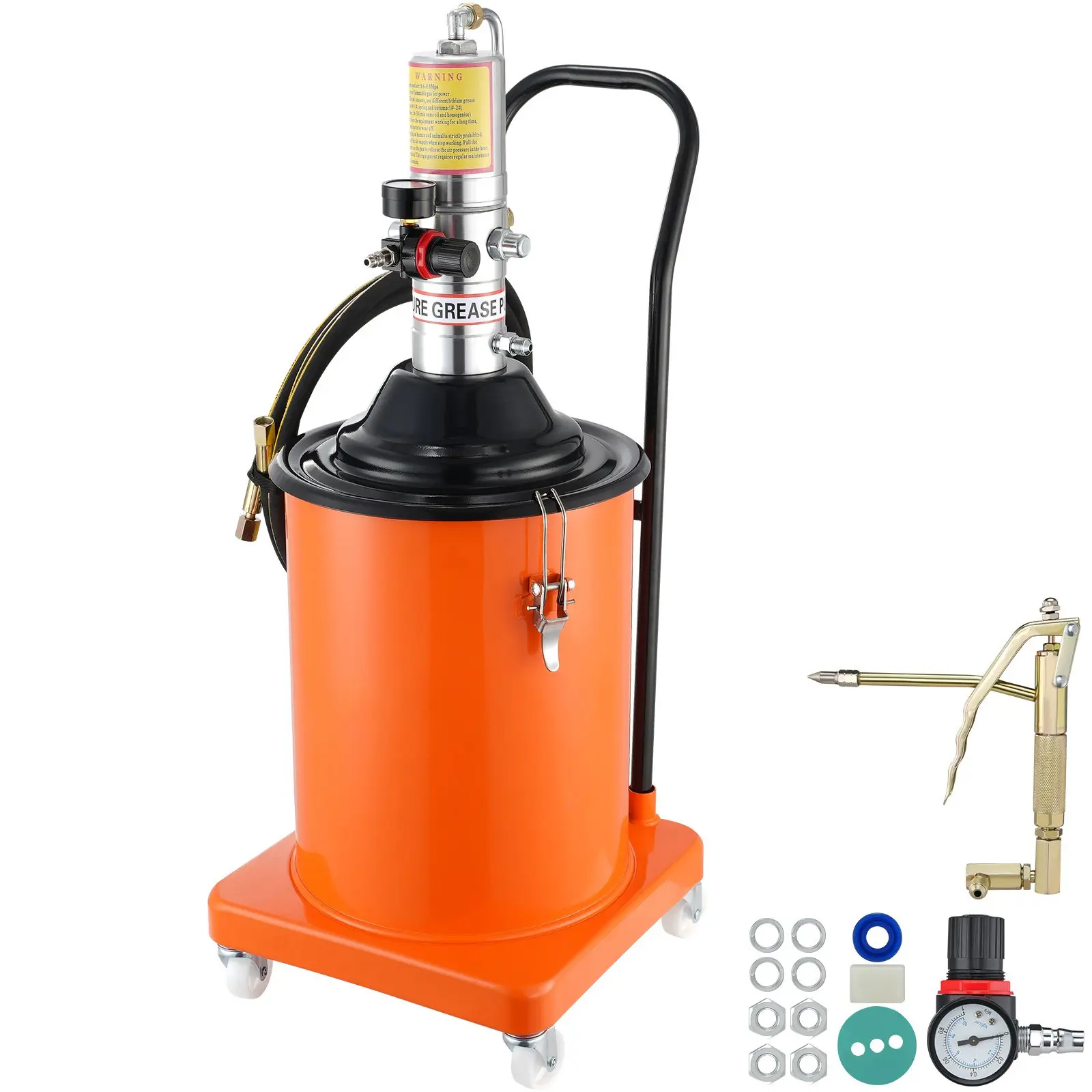 5 Gallon (20L) Air-Operated Grease Pump – 50:1 Pressure Ratio with 13 ft High-Pressure Hose, Grease Gun & Wheels, Portable Pneumatic Bucket Pump for Lubrication
