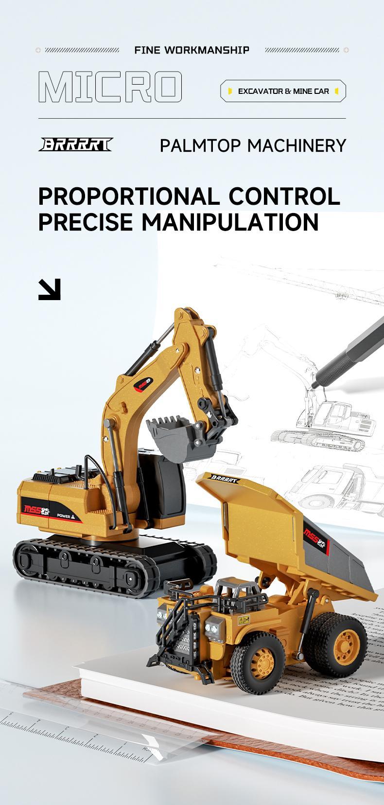 【Live Exclusive】BRRRRT 1/64 Mini Forklift Toy,Remote Control Excavator and Dump Truck Full Proportion Toy Set with Lights and Sounds for Adults Kids Boys and Girls RC Construction Vehicles