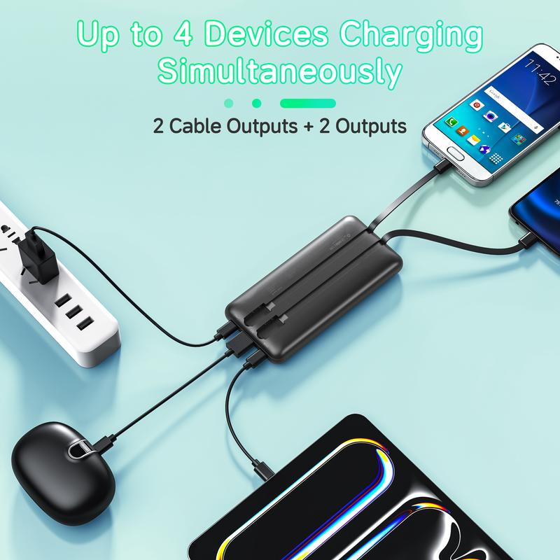 10000mAh Slim Portable Charger with Built-in Cables, 22.5W Fast Charging Power Bank, 4 Outputs & 2 Inputs, Travel-Ready Battery Pack for iPhone, Samsung, Android, LG, Moto & More 10000mAh Slim Portable Charger with Built-in Cables, 22.5W Fast Charging Power Bank, 4 Outputs & 2 Inputs, Travel-Ready Battery Pack for iPhone, Samsung, Android, LG, Moto & More
