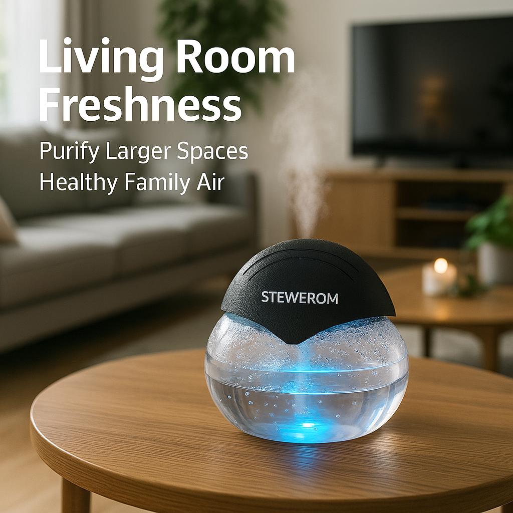 Stewerom Water-Based Air Purifier for Home & Office, Long-Lasting Fragrance, Built-In Ionizer, Quiet Multi-Function Air Cleaner