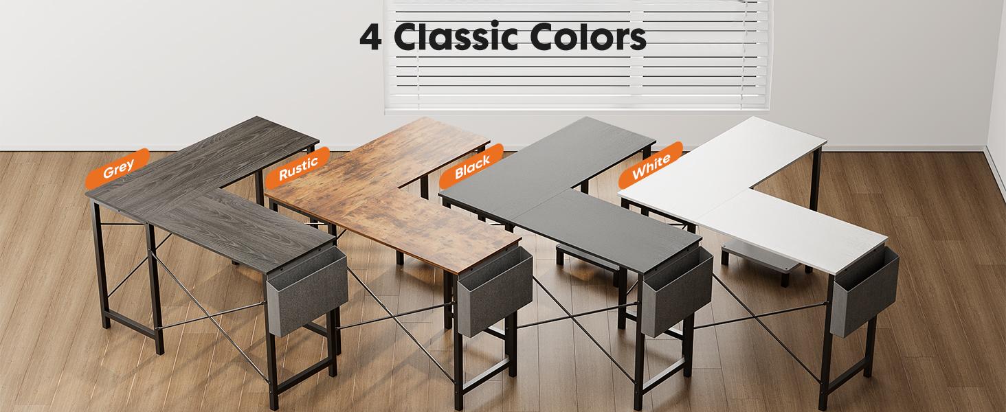 L Shaped Computer Desk with Wooden Desktop CPU Stand and Side Bag - Gaming Table Corner Desk for PC Writing Study Home Office Dorm Small Space - Desk with Reversible Design
