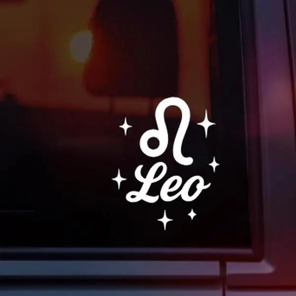 Leo Zodiac Sign Symbol Vinyl Car Decal, Astrology Horoscope Symbol with Leo Name, Celestial Aesthetic Sticker for Cars, Laptops & Water Bottles, Perfect Gift for Leo Season & Fire Signs