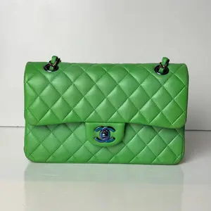 Pre-owned CHANEL Classic Flap Green Lambskin Rainbow Hardware 2020 Authenticity Card|20407535 WWL HD