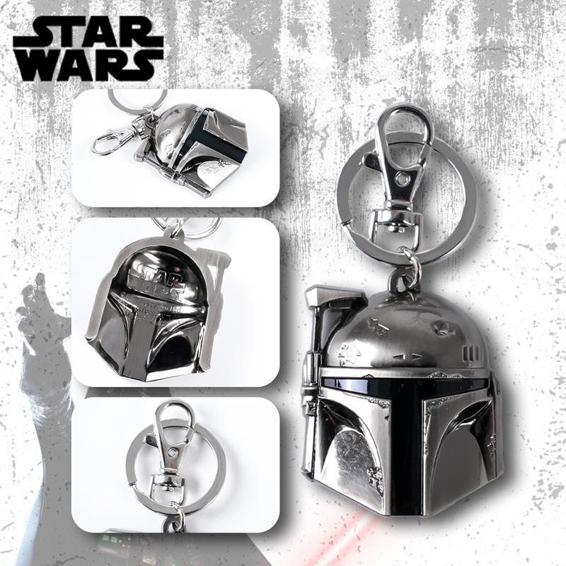 Star Wars Keychain Silver Metal Alloy Bag Clip Official License 1pc Boba Fett The Mandalorian Din Djarin Helmet Grogu Yoda 3D Carving Keyring Movie Collection Explore Space Gifts Drop-proof Key Chain
