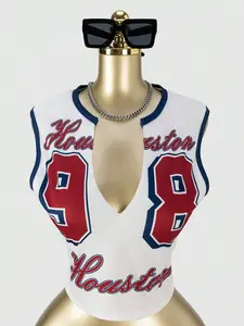 SHEIN SXY Sexy Cropped Sleeveless T-Shirt With Number Print, Street Style, For Spring & Summer,Summer Outfits For Women,Graphic Tees,Y2k,Crop Tops Women,Cute Tops,Going Out ,Club Outfits,Streetwear Women