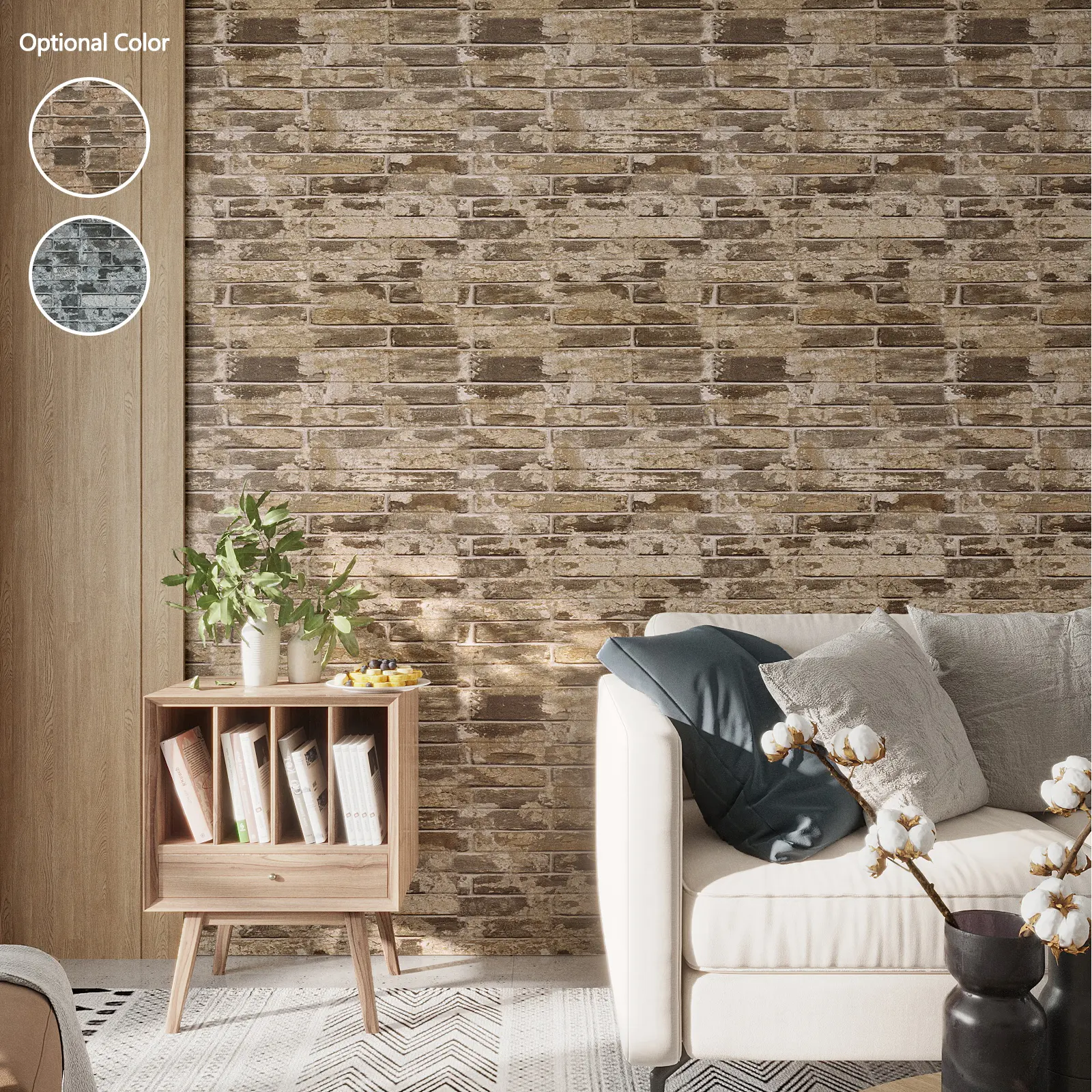 VEELIKE 3D Textured Faux Brick Peel-and-Stick Wallpaper, Self-Adhesive Waterproof Brown Decorative Vinyl with Peel and Stick Wallpaper Designs for Interior Walls, Kitchen Backsplash, Decorative Wallpaper