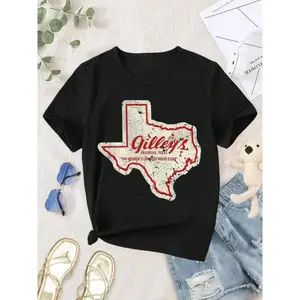 Vintage 100 Percent Cotton Gilleys Pasadena Texas Women S T Shirt Retro Western Style Short Sleeve Crew Neck Black Tops Suitable for Men and Women