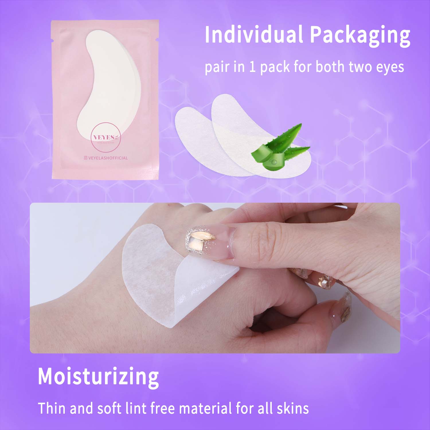 VEYES INC 50Pairs Aloe Extract Under Eye Gel Pads Hydrogel Eye Patch For Eyelash Extension Lint Free Lash Extension Supplies & Beauty Tools