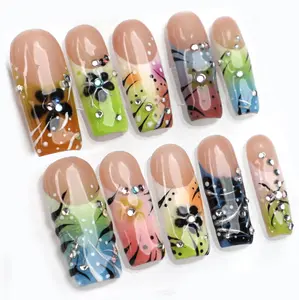 PG36 Clear Bliss | Handmade Press-On Nails Long Square 10 PCS 3D Gel Press-On Nails | Reusable, Long-Lasting, Salon-Perfect Finish，3D Gel fake nails acrylic press nails
