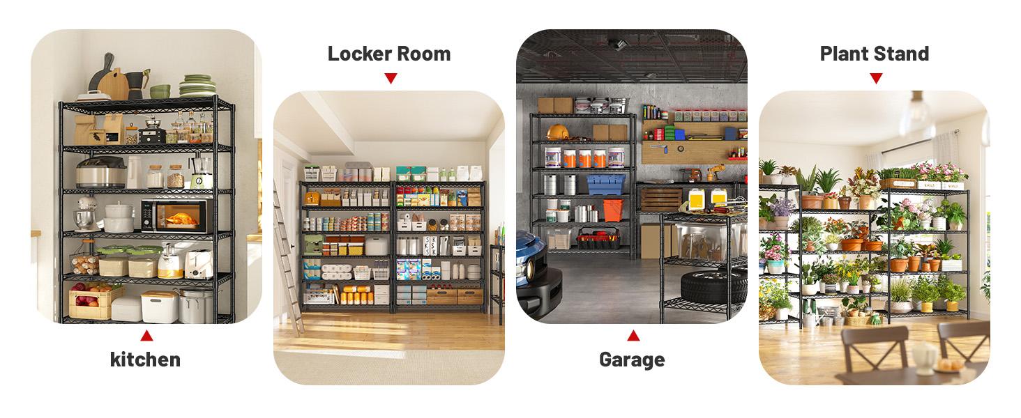 【Garage Corner Shelves】Raybee 6-Tier 75''H Storage Shelves,Adjustable Wire Grid Metal Storage Shelving Units,Versatile Utility Rack for Laundry,Pantry,garage,Kitchen,Bathroom,Conservatory Garden Plant Organiser,35‘’D*18''W*75‘’H,Black