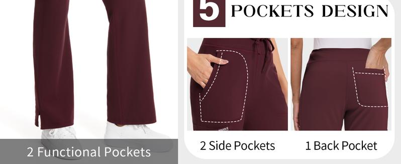 Women's Yoga Scrub Pants Flared Mid Rise Cargo Work Pants with 5 Pocket for Work,4-Way Stretch Fabric