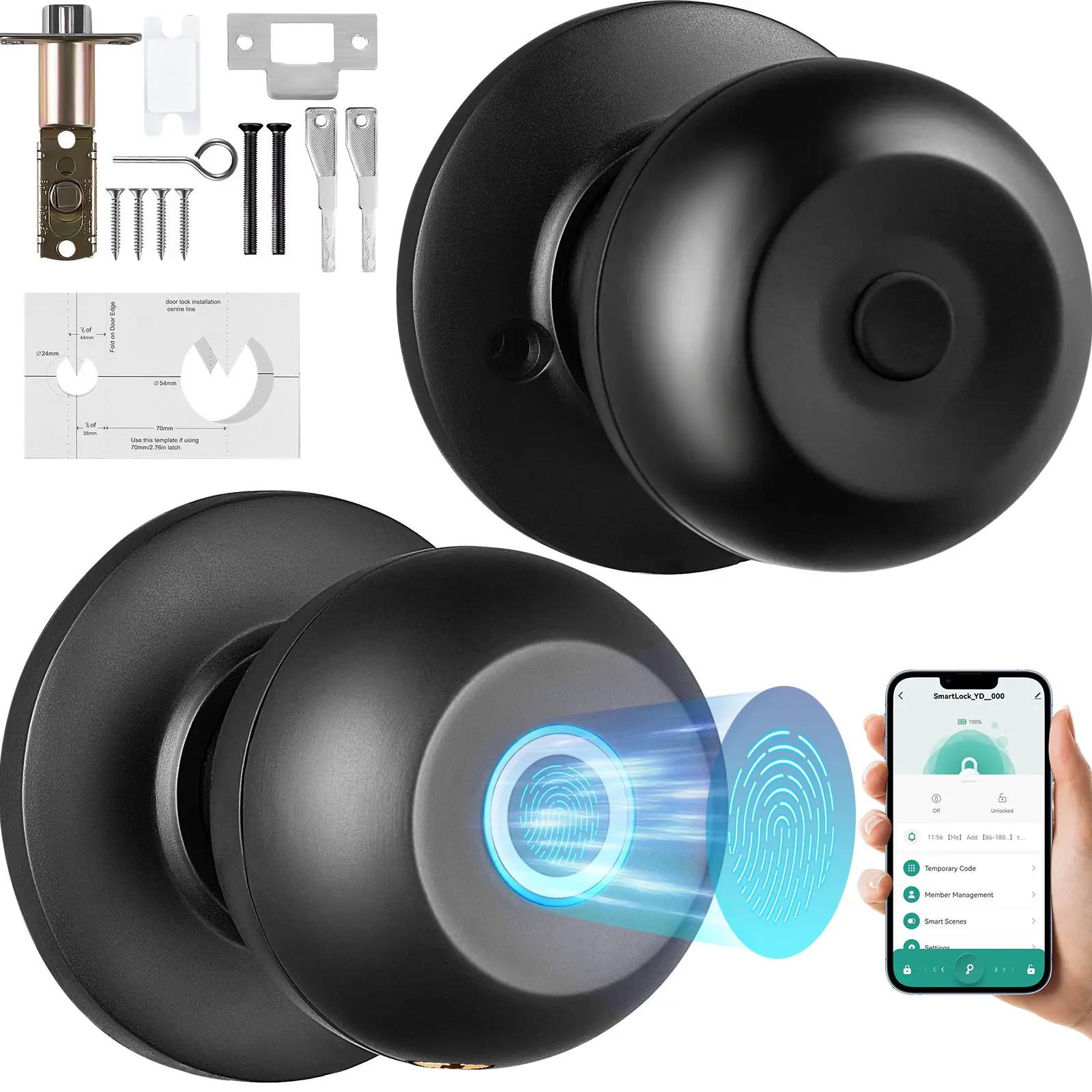 【Summerfinds】VEVOR Smart Door Knob Biometric Door Lock Bluetooth Smart LockFingerprint Smart Lock with APP ControlEasy Installation Door Lockfor Home BedroomsCloakroomHotelsApartments Offices