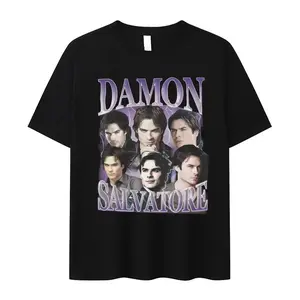 Damon Salvatore IanSomerhalder TV Drama Pattern Tshirt Retro Gothic Fashion Oversized T-shirt Street Wear Fashionable Breathable Cotton Y2K Street Style T-Shirt - Holiday Gift