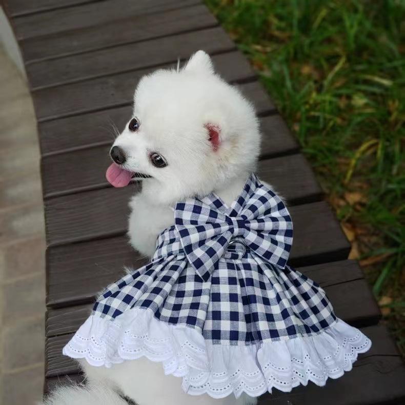 Pet Clothes Dog Cat Rabbit Plaid Dress Vest Cute Comfortable Breathable With Traction Rope AL-656281331457