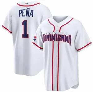 Men's Dominican Republic Baseball Jeremy Peña #1 White 2026 World Baseball Classic Home Stadium Jersey