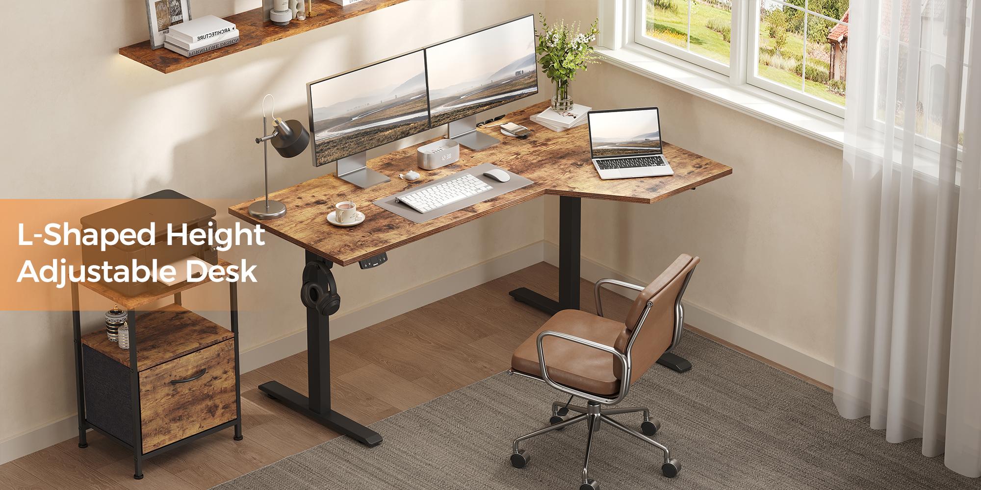 Agilestic Electric Height Adjustable Standing Desk, L-Shaped Sit-Stand Desk for Home & Office, Ergonomic Computer Table with Splice Board, Rustic Brown/Black/White/Light Rustic Brown