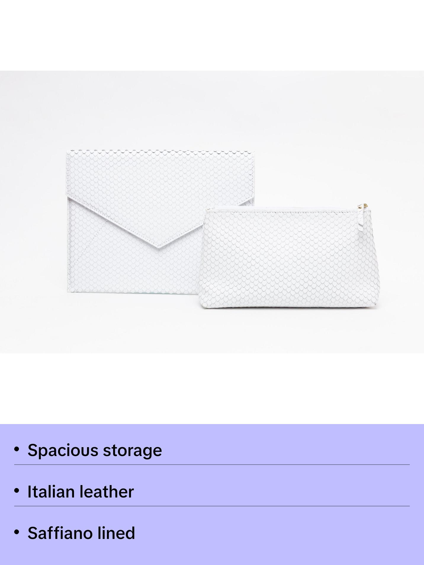 Vesper Makeup Case/White Snakeskin Embossed