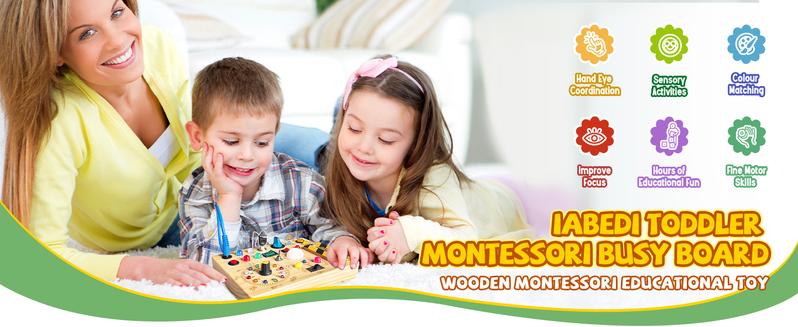 Hoarosall Busy Board Plus V2 Montessori Toys for 1-3 Years Old Wooden Toddler Toys with 10 LED Lights & Master Switch Ideal Travel Toy for Infants Learning Materials Multi Activity Playset
