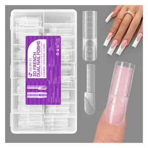 Gelike EC Square Space French Dual Nail   15 Sizes 120PCS Clear Reusable 3D Acrylic Molds Kit with Straight Side C-curve. DIY Art Salon form for Beginners & Pros