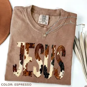 Comfort Colors Brushstroke Cow Jesus Shirt, Western Christian Shirt, Faith Based Tee, Cowboy Graphics, Jesus Shirt, Christian Cowboy Tee
