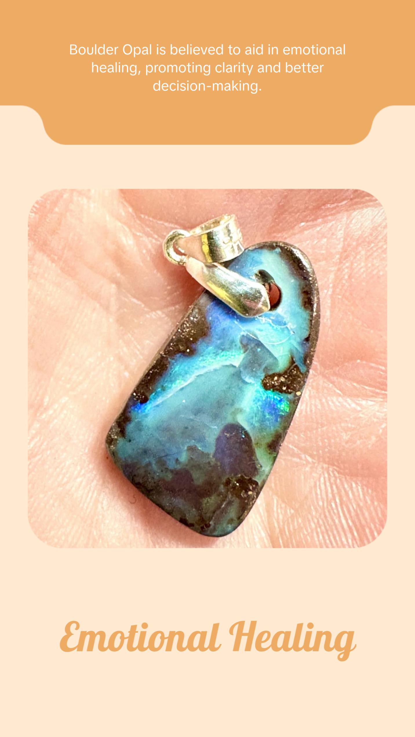 Blue Australian Boulder Opal Pendant Necklace, .925 Sterling Silver. 15ct Unisex Design Blue Australian Boulder Opal Pendant Necklace, .925 Sterling Silver. 15ct Unisex Design