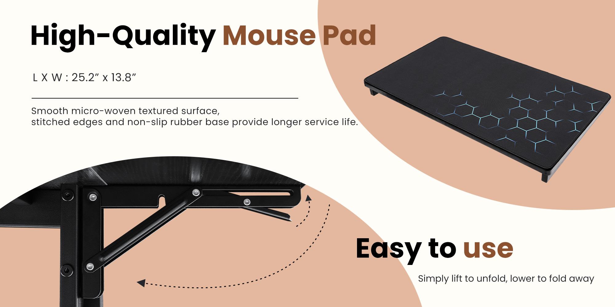 2-Tier Tower Stand, Height Adjustable PC Stand, Computer Cart with Folding Panel, Side Table with Wheels, Pegboard, Hooks and Mouse Pad