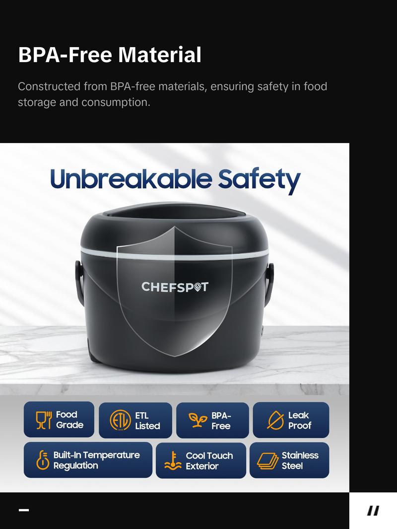 CHEFSPOT 37oz Electric Lunch Box Portable Food Warmer for Car & Home 12V/110V Heated Lunch Box with Stainless Steel Container Leak-Proof BPA-Free Includes Bag & Utensils