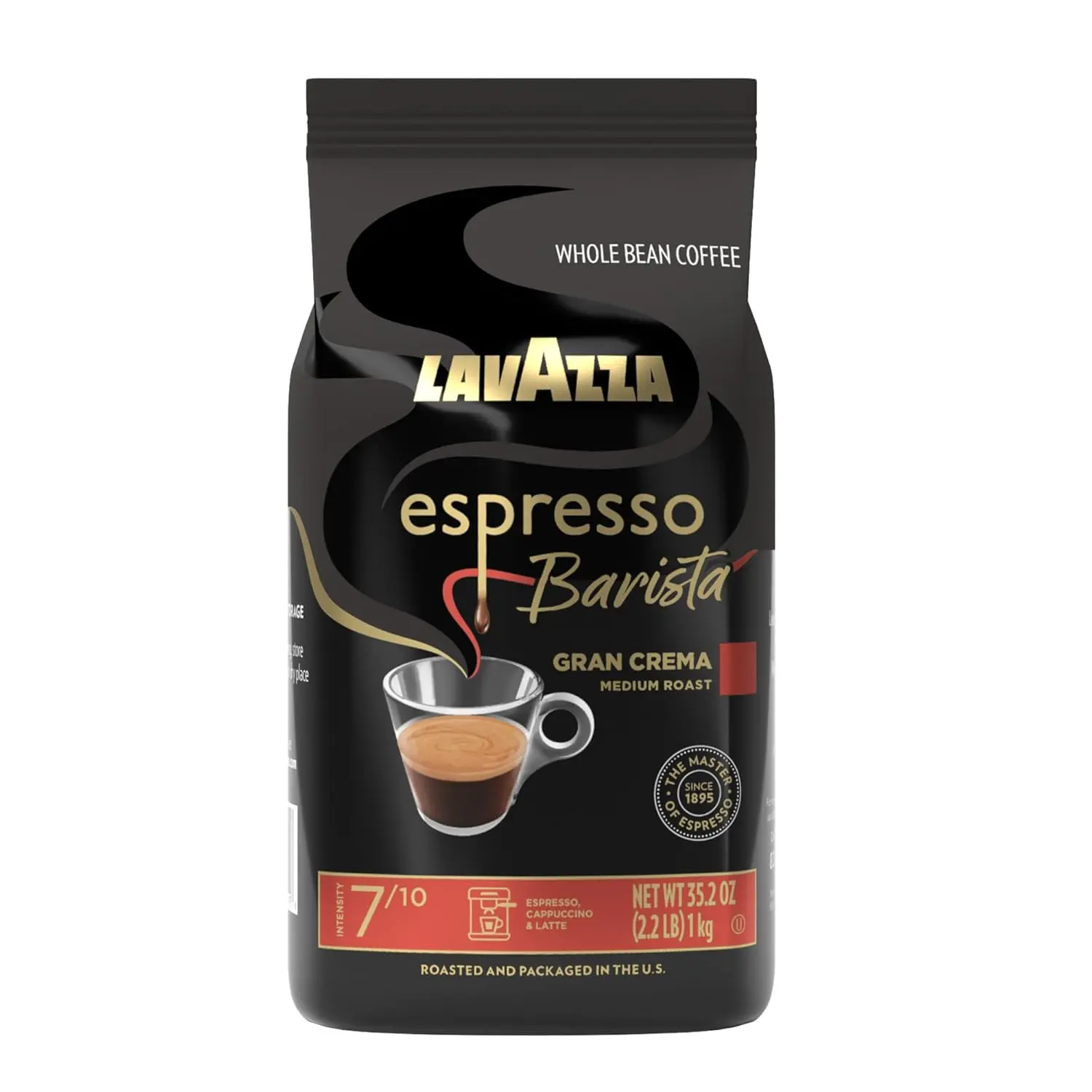 Lavazza Espresso Barista Gran Crema Whole Bean Coffee Blend, Medium Roast, 2.2 LB (35.2 oz) Bag (Packaging May Vary)