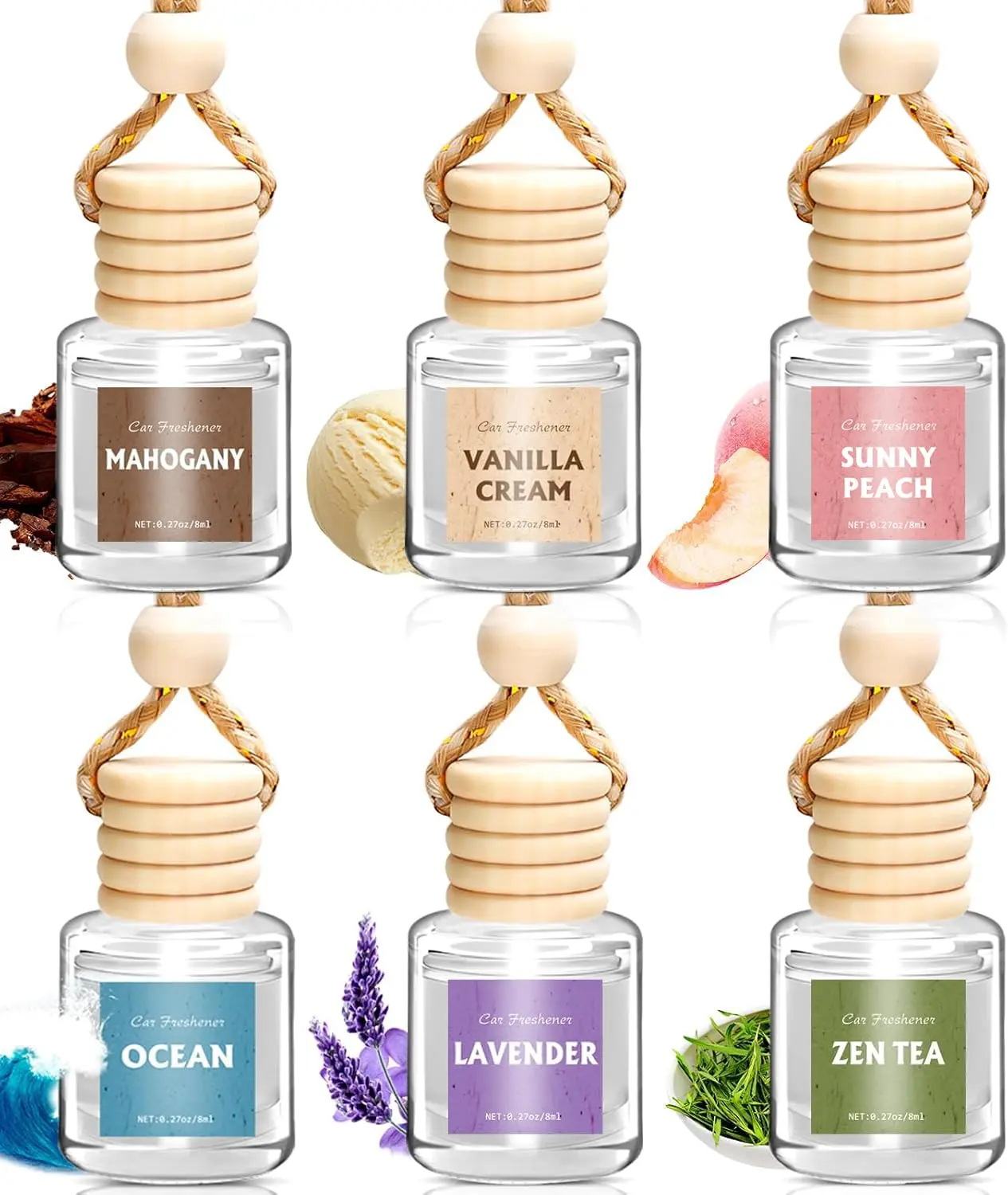 DIBMS 6 Romantic Car Fragrances, Hanging Essential Oil Diffusers, Reusable Bottles. Each fragrance emits a light and refreshing scent, keeping your car smelling fresh and pleasant at all times.,auto accessories interior ,perfumed mask in car