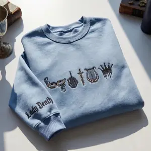 Nesta Archeron Lady Death Sweatshirt, ACOTAR Embroidered Crewneck, Valkyrie Sword Bookish Gift, Sarah J Maas Apparel, Silver Flames Merch