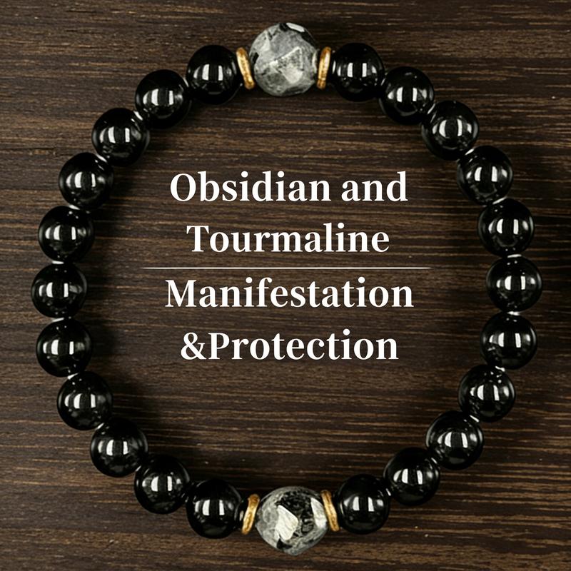 4Pcs Exquisite Boho Crystal Beaded Bracelets - Obsidian, Black Tourmaline & Tiger Eye for Money Attraction, Elegant Elastic Stacking Jewelry for Party Daily Wear, Good Luck Gift for Women Men Couples, Ideal Gift for Mom's Day, Father's Day