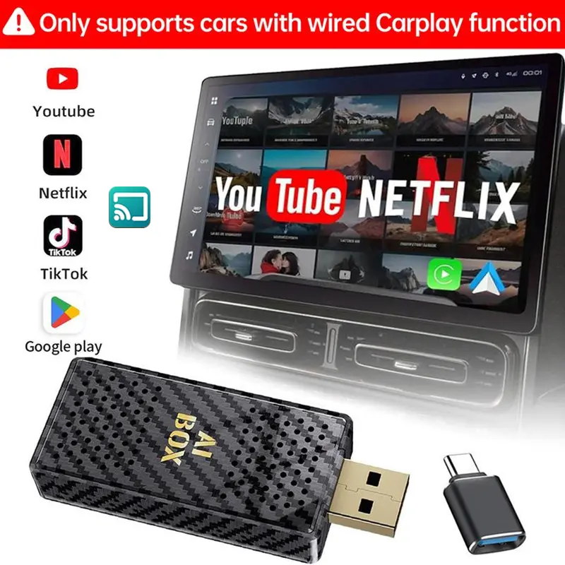 【SummerFinds】Yurnlv Mini Al Box -Streaming Netflix/Youtube/Tiktok/Google Play/Screen Mirror to your car! 4 in 1 Wireless CarPlay and Android Auto Adapter suitable for Factory wired CarPlay Cars