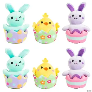 Easter Whimsy Stuffed Bunny & Chick Plush Characters - 2 1/2" – 7 1/4", 6 Pcs