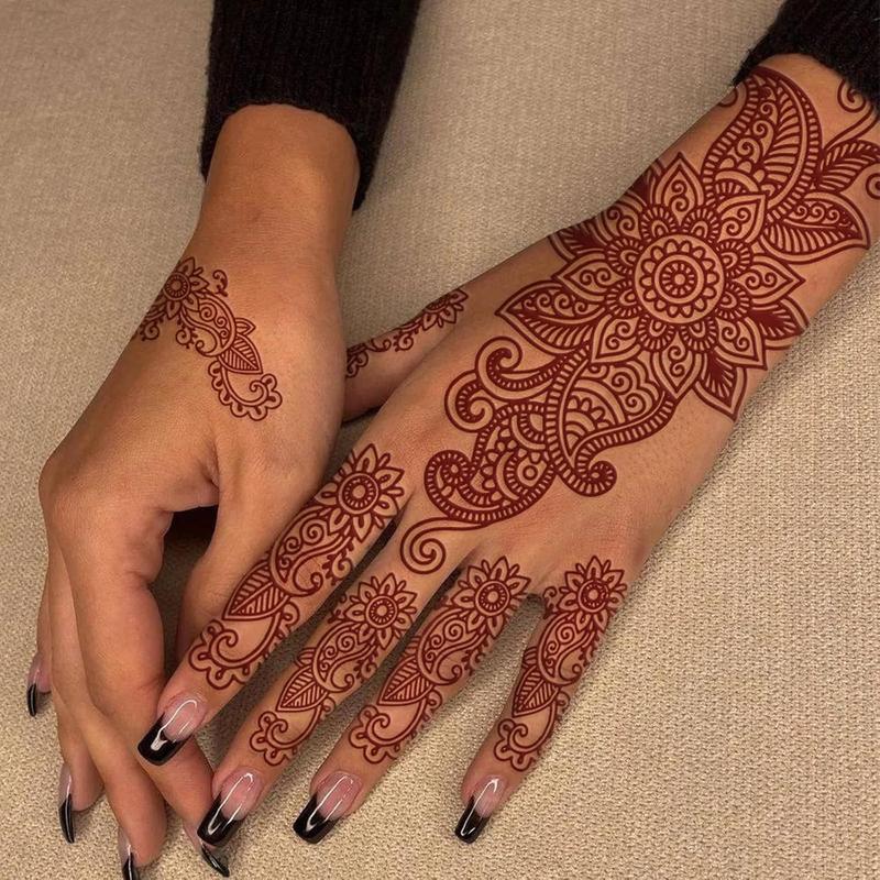 Brown Henna Tattoo Kit with Intricate Patterns Lace Fake Tattoos Semi Permanent Easy Application for Any Occasion