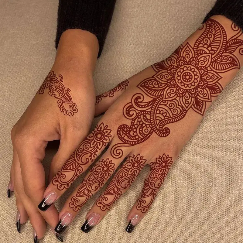 Brown Henna Tattoo Kit with Intricate Patterns Lace Fake Tattoos Semi Permanent Easy Application for Any Occasion