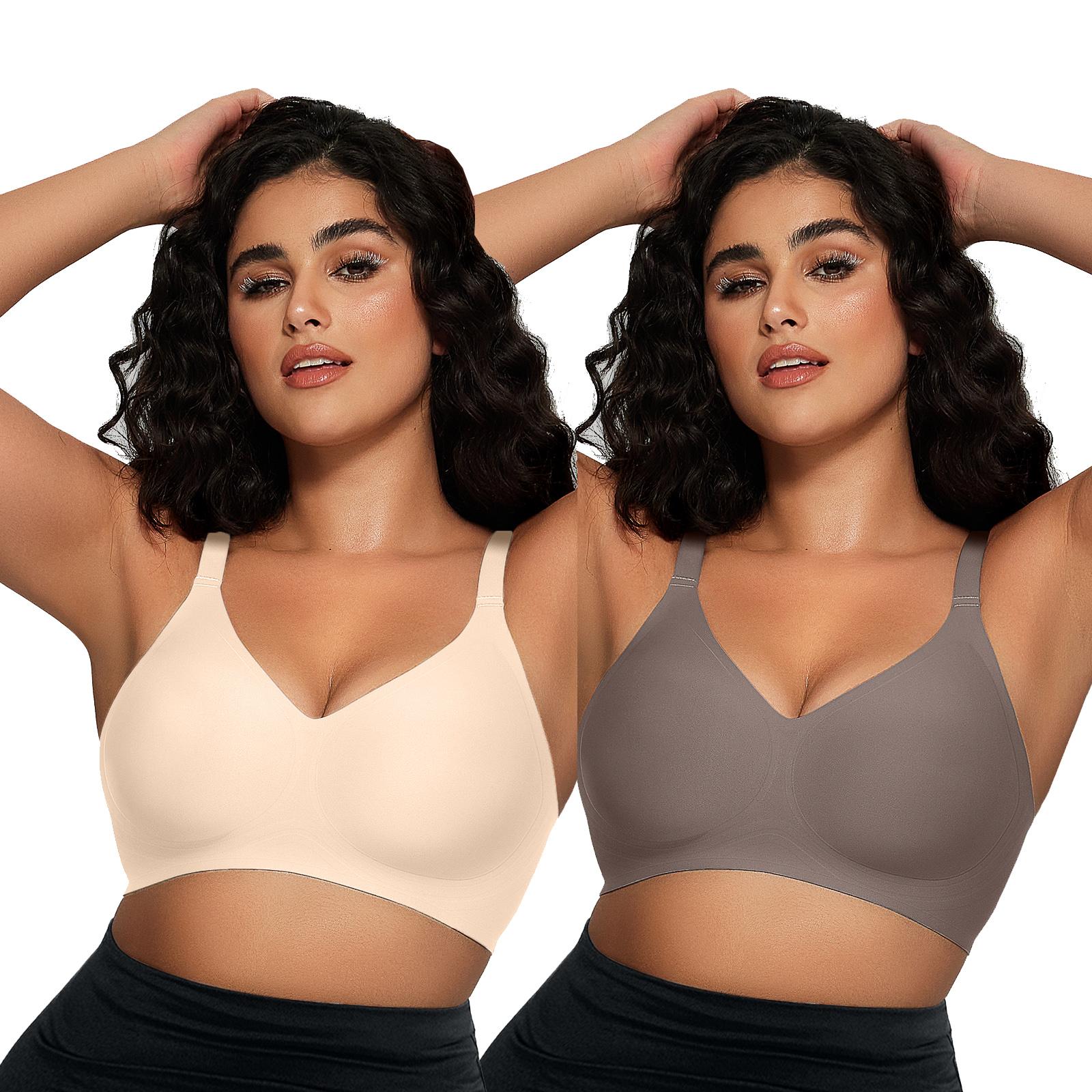 OEAK 2PCS Women Comfortable Push Up Jelly Bras Wireless Seamless Adjustable Bra Buttery Soft Everyday Tshirt V Neck Bra Convertible Bra