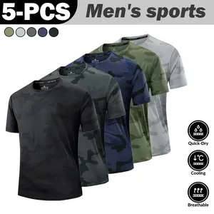 5-Pack Camouflage Quick-Dry Sports T-Shirts, Breathable High Elasticity Cooling, Fitness Commuting Trendy Stylish