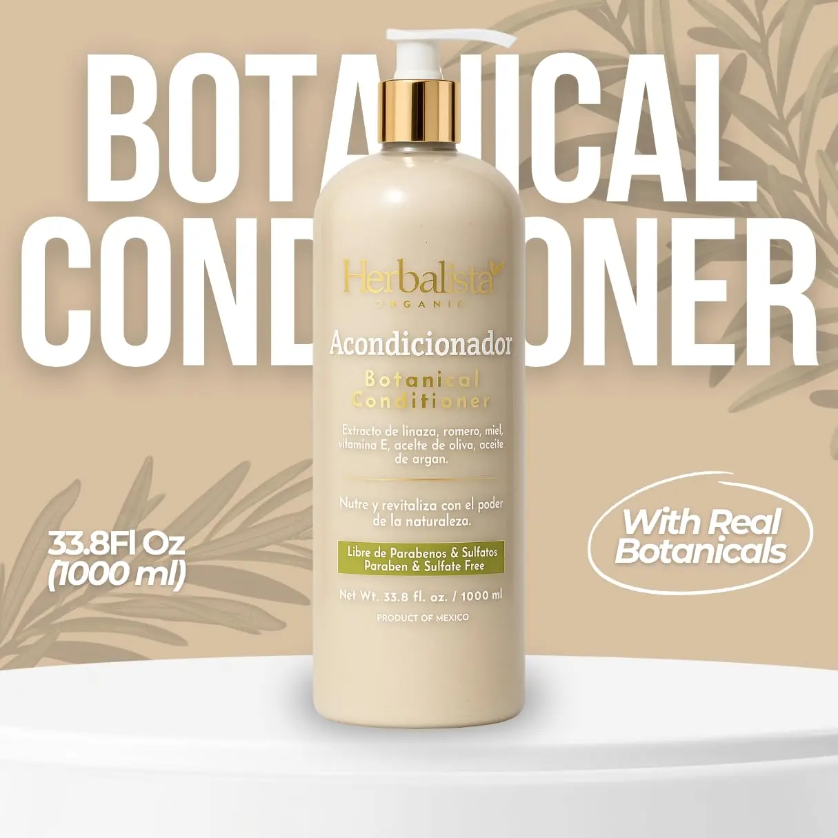 HERBALISTA Viral Herbal Conditioner/Acondicionador 1000ml (33.8 fl oz) – With Rosemary, Coconut Oil, Flaxseed Extract, Aloe, Honey, Vitamin E & Olive Oil – Suaviza, Nutre, Hidrata – 100% Natural