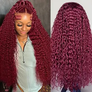 99j Burgundy Lace Front Wigs Human Hair 180 Density 13x6 Deep Wave Lace Front Wigs Human Hair Pre Plucked Red Curly Human Hair Wig HD Frontal Colored Wet And Wavy Deep Wave