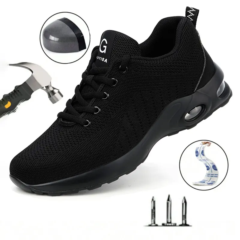 HISQIM Women's Steel Toe Work Shoes, Puncture-Proof Construction Walking Shoes for Worker, Lightweight Breathable Mesh with Non-Slip Air Cushion Sole, Versatile Work Shoes