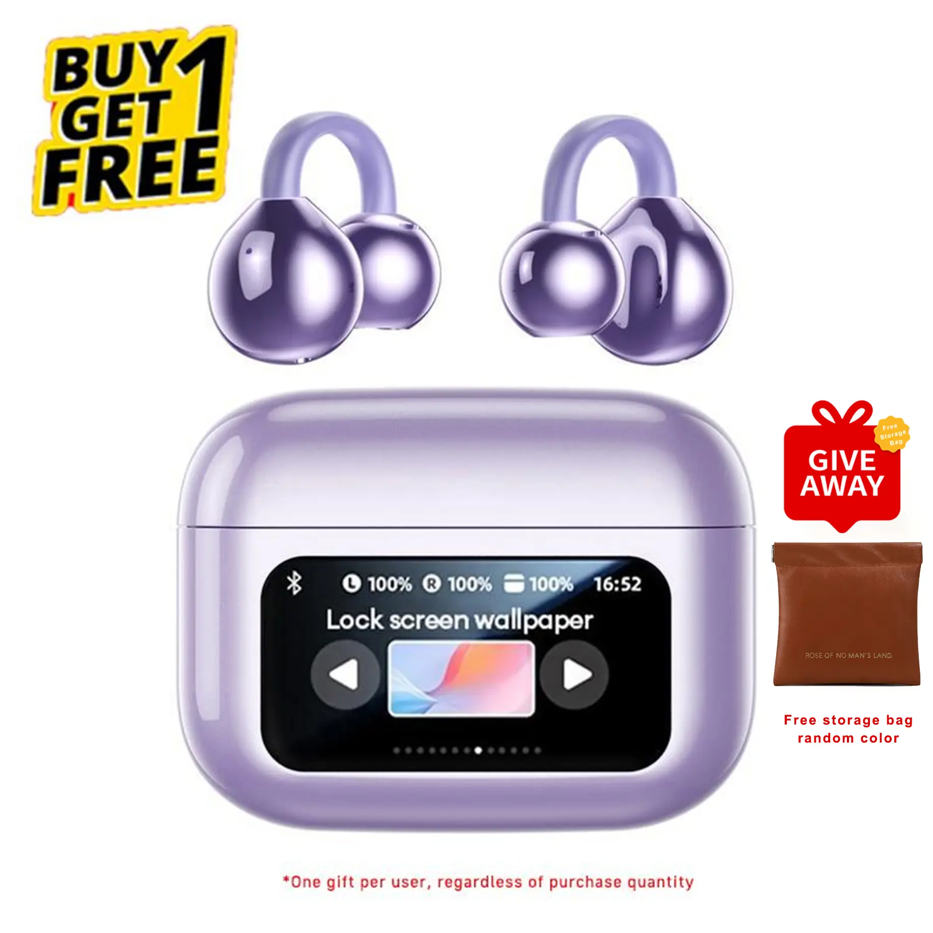 Clip On Ear Earbuds With Audio-Visual Future Touch Screen, Bluetooth Audio Wireless Headphones for Music & Phone Calls,Sport, Compatible with Android & iOS,back to school,back to school haul